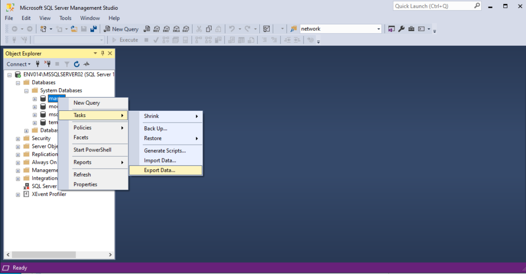 Export Data SQL Server Management Studio