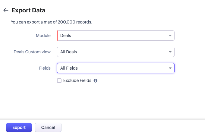 Zoho CRM Export Data