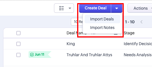 Zoho CRM Import Deals