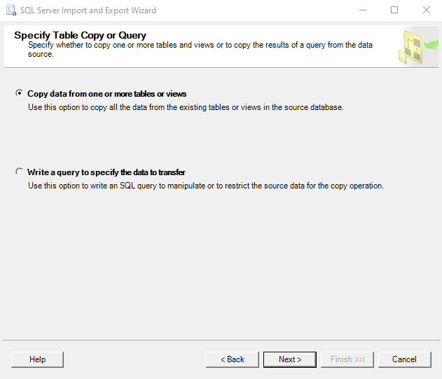 Specidy table copy or query
