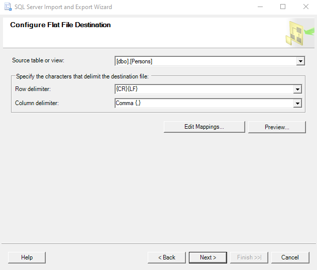 Configure flat file destination