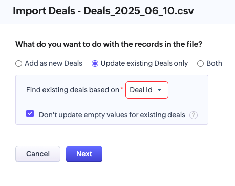 Zoho CRM Import Settings