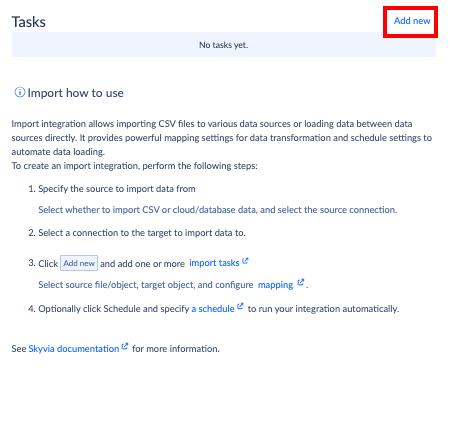 Import tasks in Skyvia