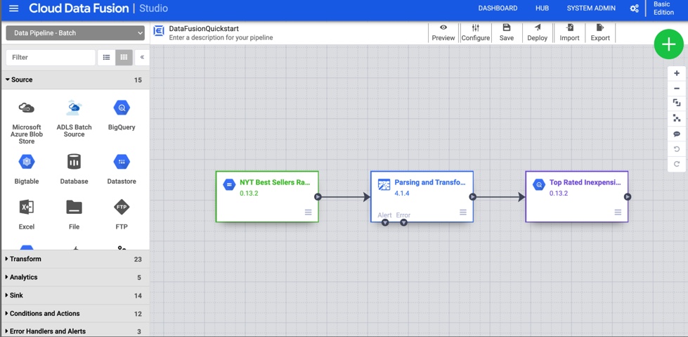 Google Data Fusion studio