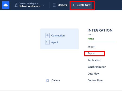 Skyvia Create new export