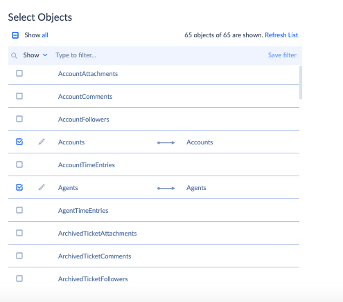 Select data objects