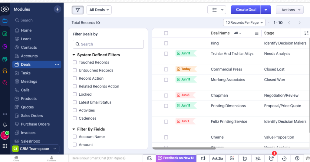 Zoho CRM Create Deal