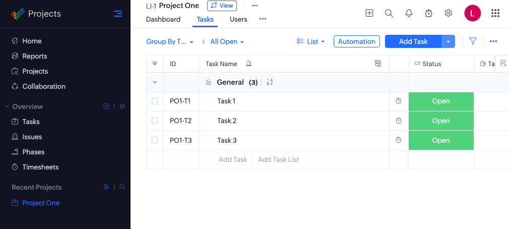Zoho Projects to BigQuery