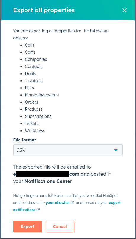 Export all properties