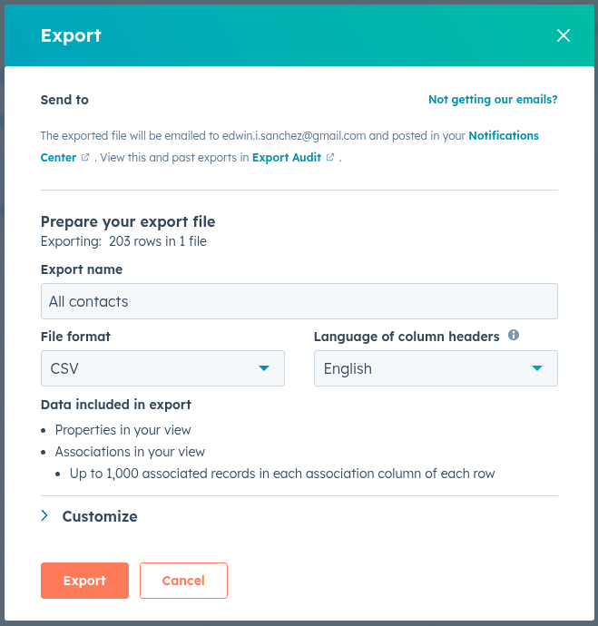 Export from HubSpot 