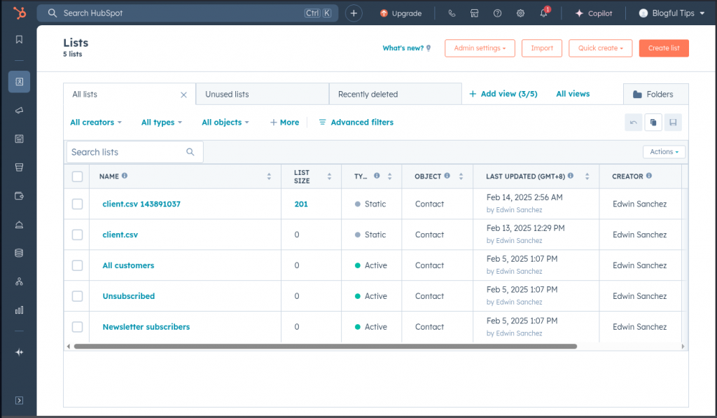 HubSpot Lists