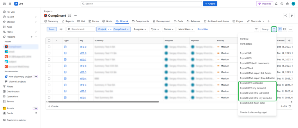Jira Export