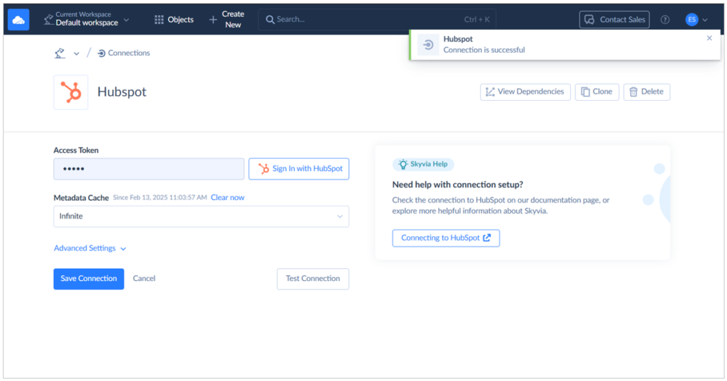 HubSpot connection