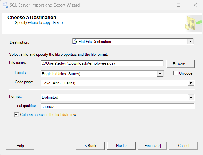 SQl Server Choose a destination