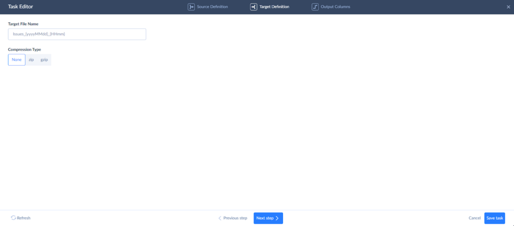 task editor target settings