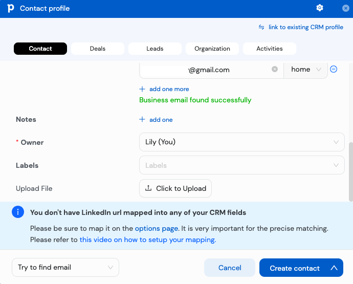 Pipedrive Contact Profile