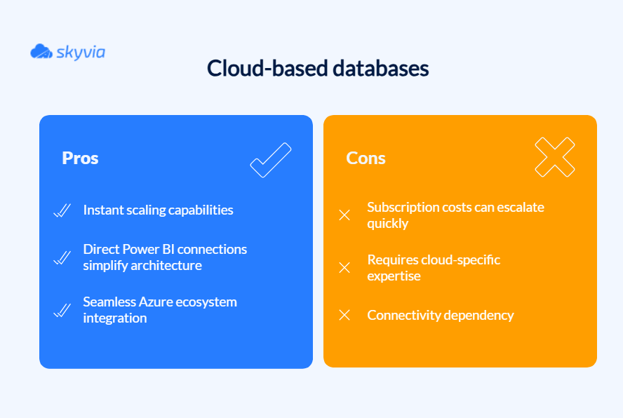 Cloud-based databases for Power BI pros and cons
