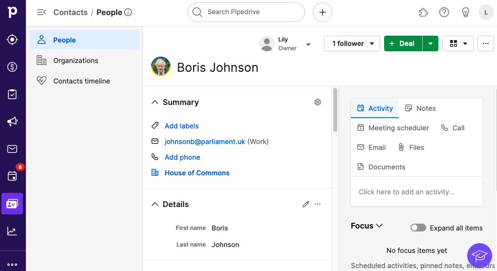 Pipedrive Contact Profile