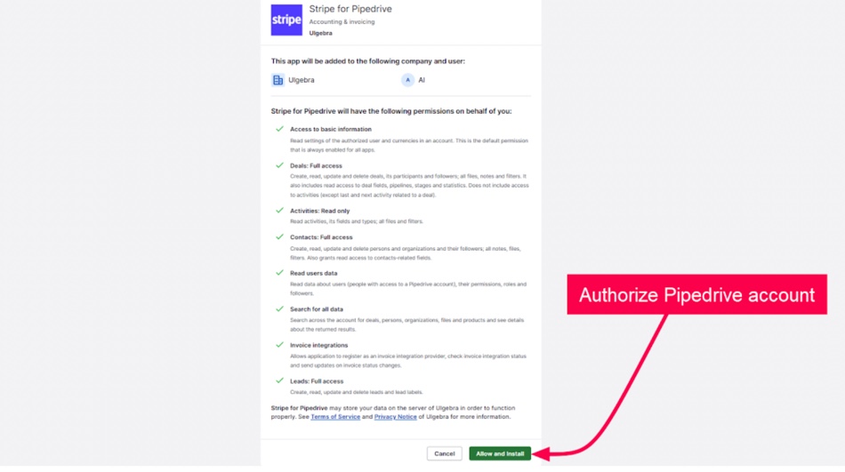Grant Pipedrive Permissions 