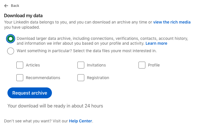 LinkedIn data download