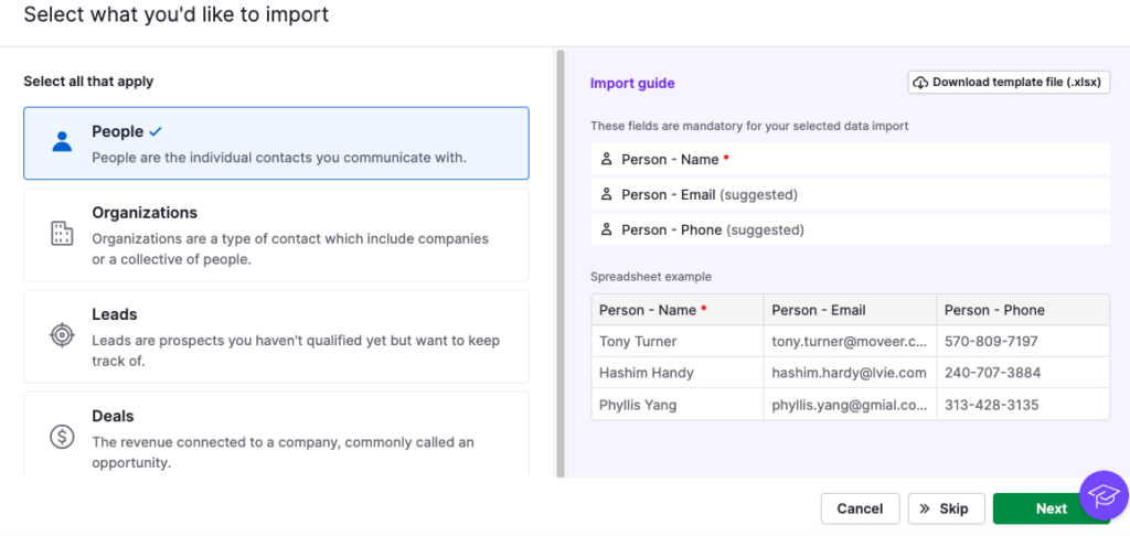 Pipedrive data import