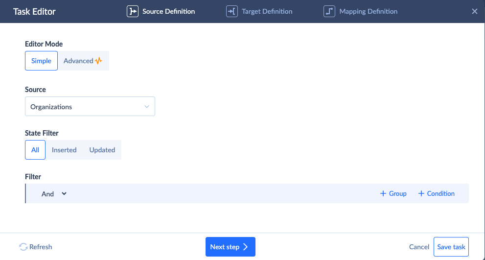 Skyvia task editor