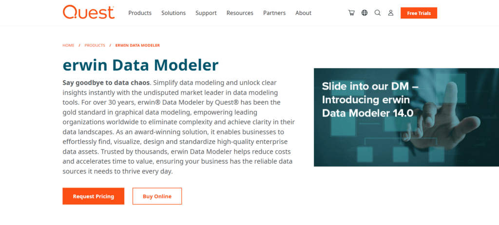 erwin Data Modeler Main Page