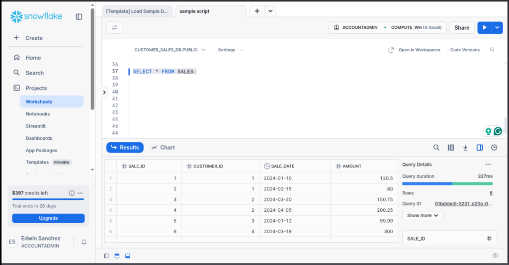 Select from Sales table
