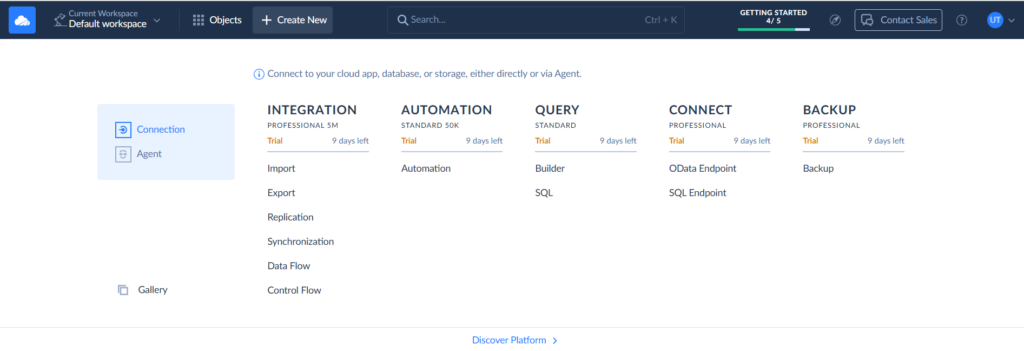 Main interface in Skyvia