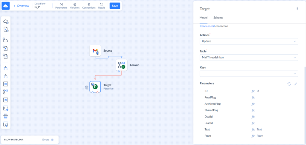 Target block in Skyvia Data Flow