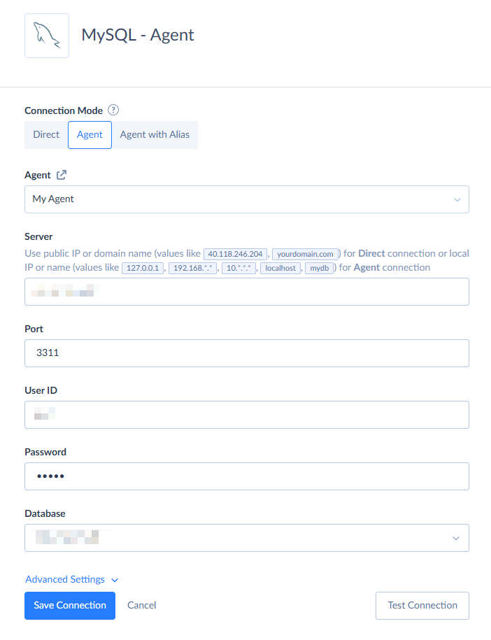 MySQL agent Skyvia