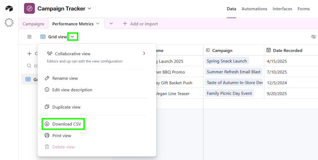Airtable CSV Export