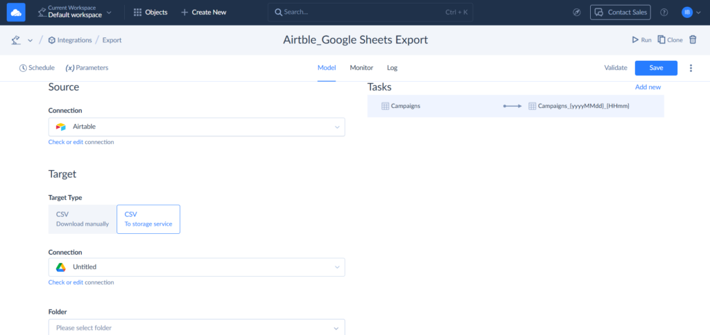 Skyvia Export Main Page
