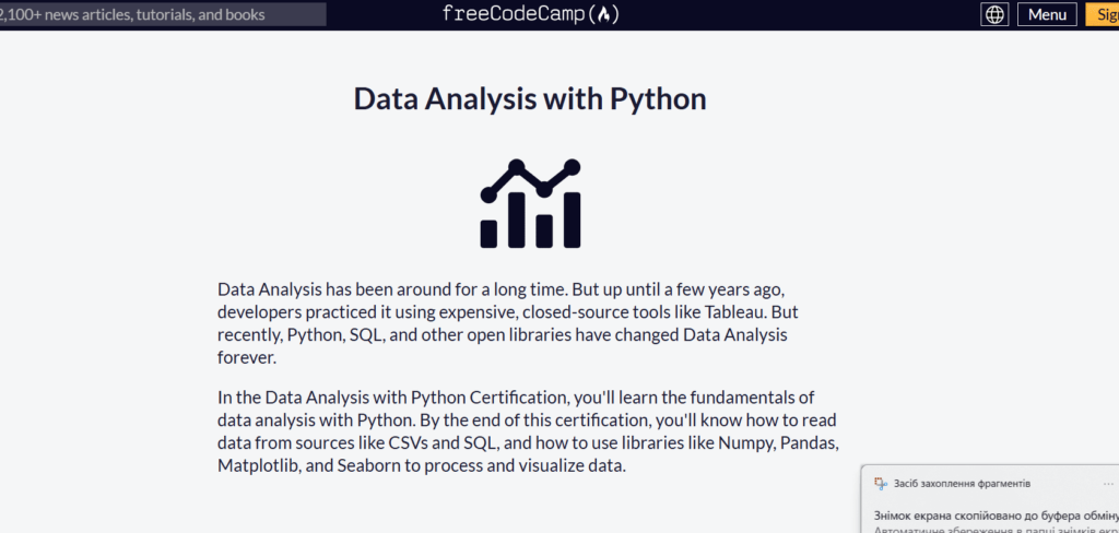 Data Analysis with Python Page on freeCodeCamp