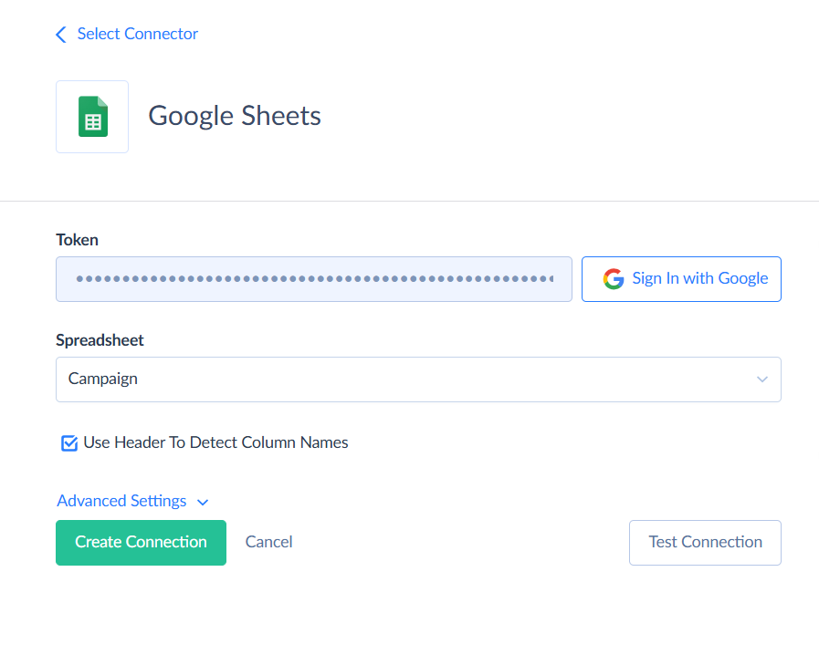 Google Sheets Connection in Skyvia