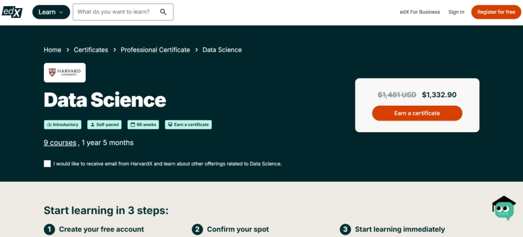 Harvard University: Data Science Courses Page on edX