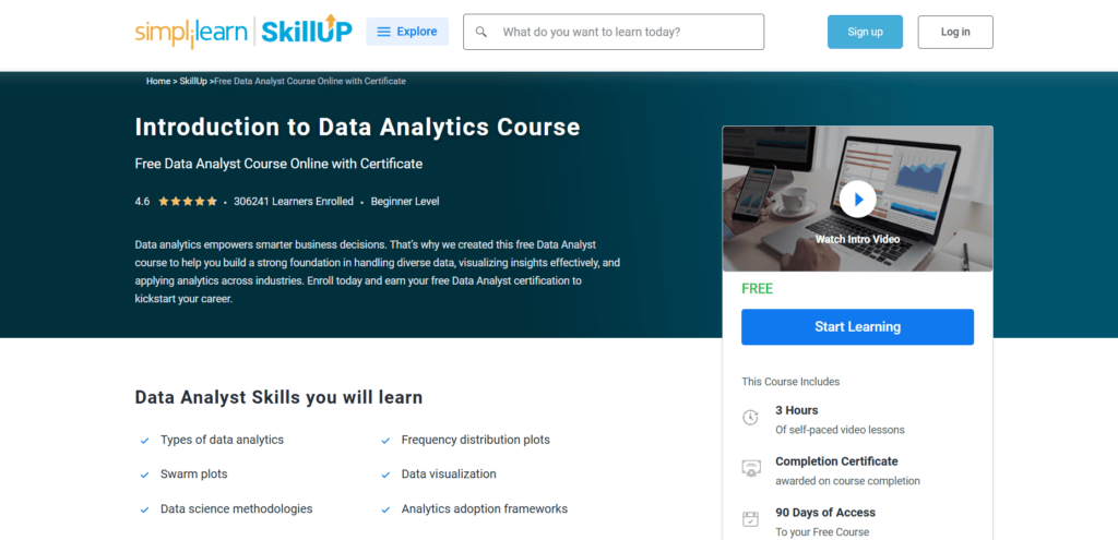 Introduction to Data Analytics Page on Simplilearn