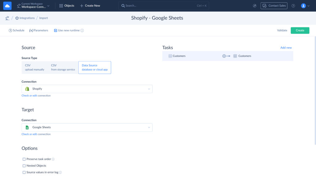Shopify to Google Sheets integration by Skyvia