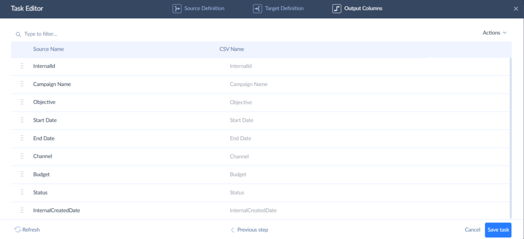 Output Mapping for Skyvia Export