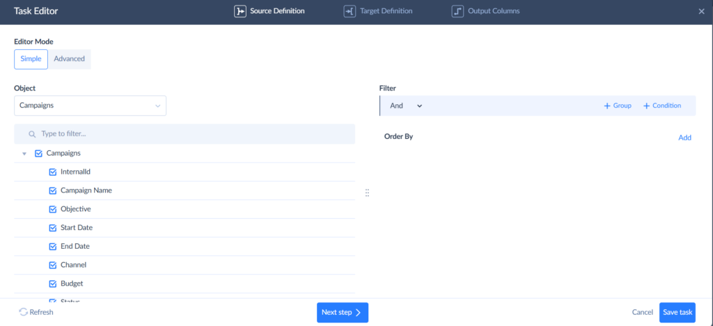 Source Definition for Skyvia Export