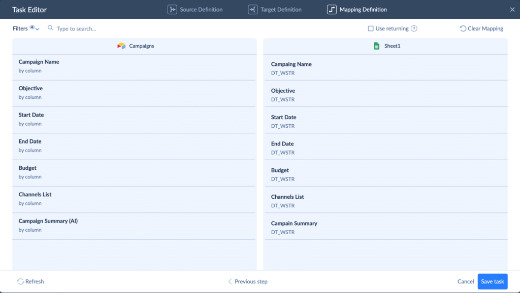 Skyvia Import Mapping