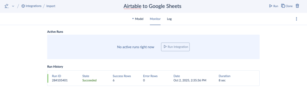 Monitor Tab in Skyvia