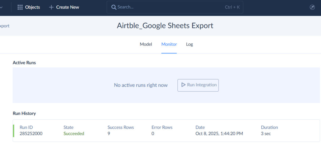 Skyvia Export Monitor Tab