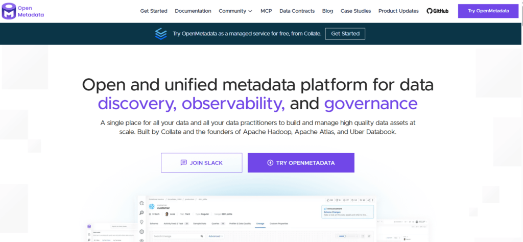 OpenMetadata home page OpenMetadata