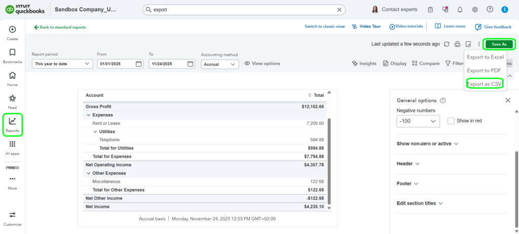 How to Export a CSV File from QuickBooks CSV Export in QuickBooks