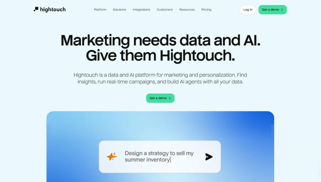 Hightouch starting page Hightouch starting page highlighting the platform's focus on data-driven insights and AI-led workflows
