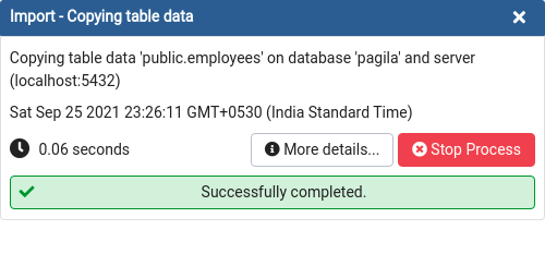 Successful Import in pgAdmin confirmation Successful Import in pgAdmin