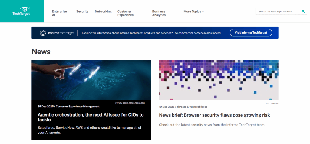 TechTarget - Enterprise Technology News and Analysis TechTarget news homepage