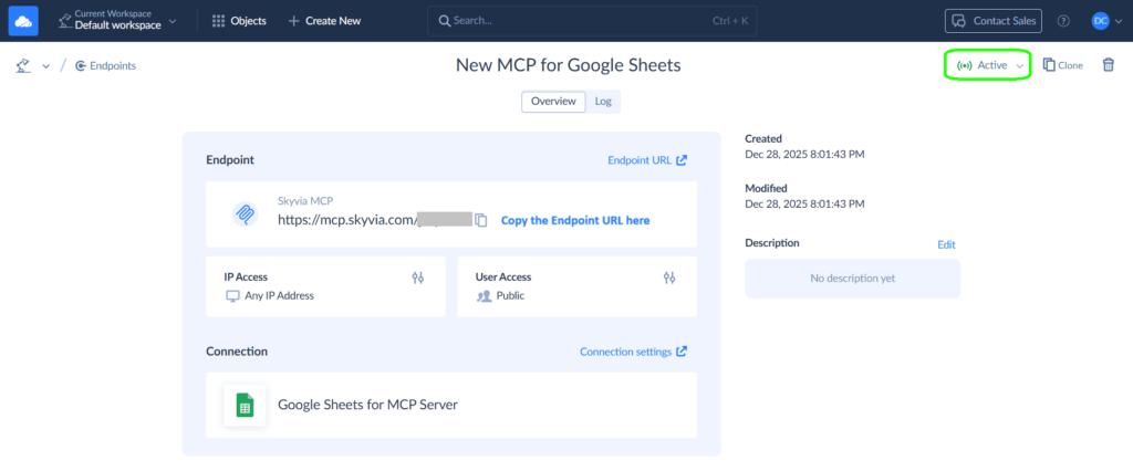 Google Sheets MCP Endpoint Overview in Skyvia A Ready-to- use Google Sheets MCP Endpoint in Skyvia