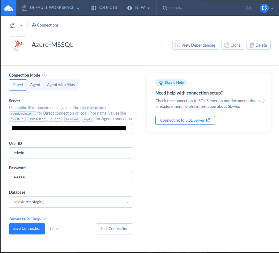 Azure MS SQL connection